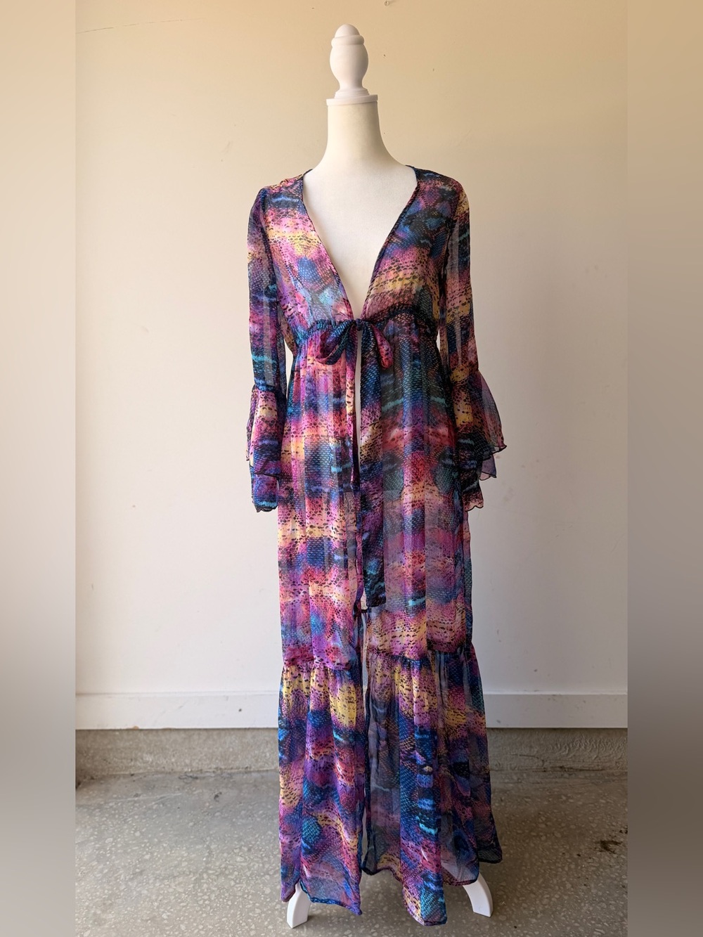 Bohemian Multi-Color Tie-Front Maxi Dress